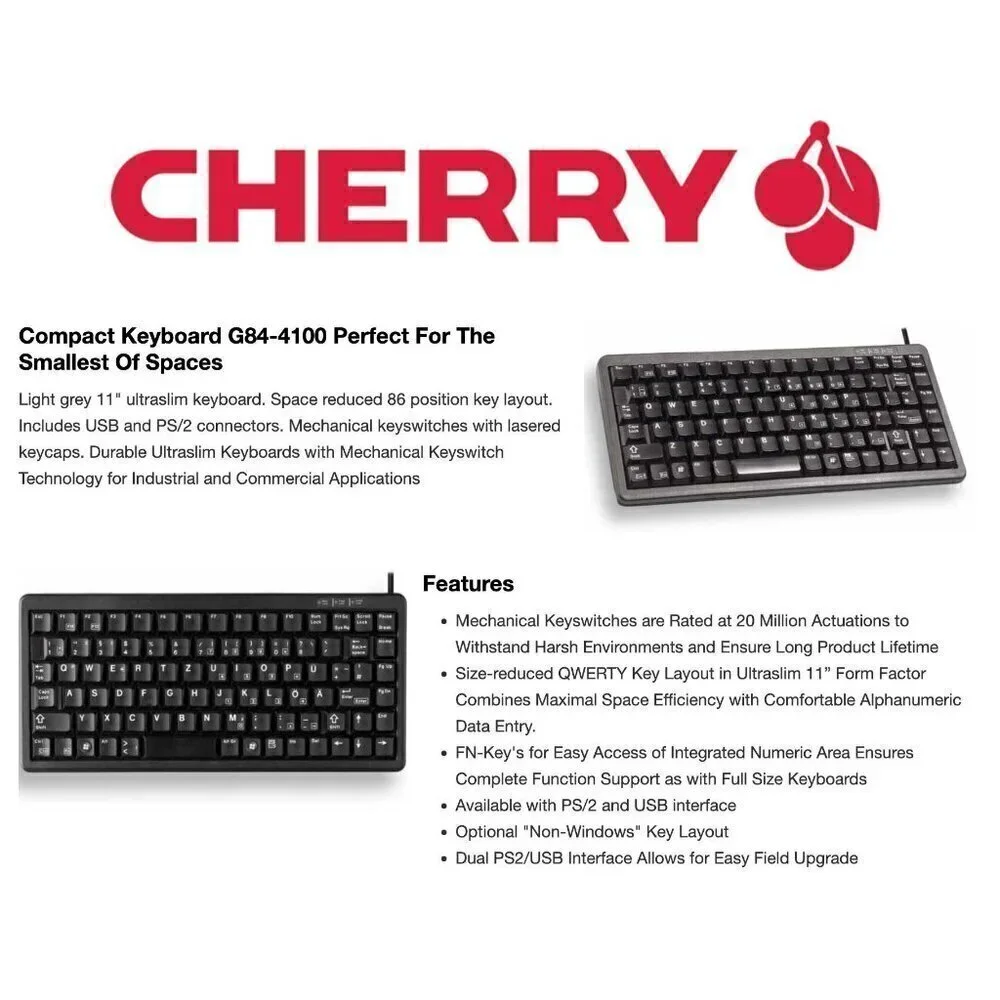 NWT Cherry Compact Ultra Slim G84-4100 Keyboard